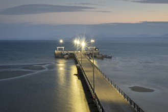 Illuminated jetty at night, harbour at Sivalai Beach, Koh Mook Island, Satun Province, Southern
