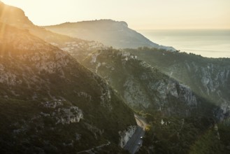 Coastal landscape, sunrise, Roquebrune, Roquebrune-Cap-Martin, near Monaco, Cote d'Azur,