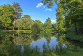 Meiereisee in Bürgerpark from 1866, landscape park with rivers and lakes, garden monument,