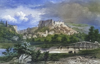 Streitberg Castle and town, climatic health resort, Franconian Switzerland, around 1850, district