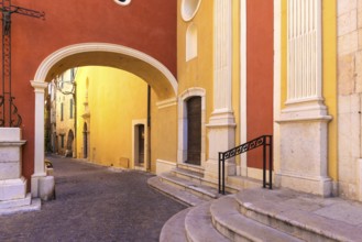 France, French Riviera and Cote D Azur, scenic streets of the old historic Antibes city center