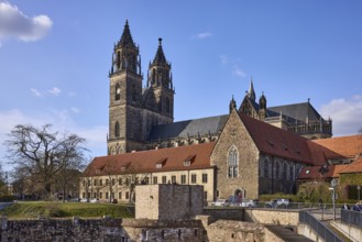 Magdeburg Cathedral, Gothic architecture, bastion Cleve, defence defence tower Cleve, bare winter