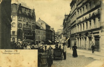 Historical postcard, picture postcard, Schneebergerstraße in Zwickau, Saxony, Germany, digitally