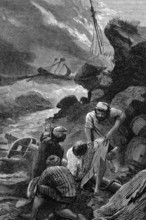 Beachcombers plunder the body of Sir Cloudesley Shovell (1650 to 1707), whose famous career as