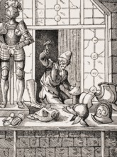 Armourer. Reproduction of a woodcut from the 16th century by Jost Amman from the 19th century,