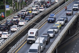 Road traffic bridge vehicles, Bangkok, Thailand