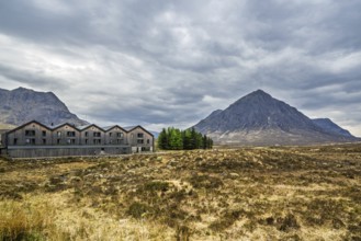Mountains and Moors over Glen Etive Valley, Glencoe, Highlands, Scotland and Buachaille Etive Mòr,