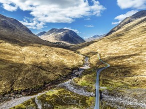 Mountains and Moors over Glen Etive Valley from a drone, Buachaille Etive Mòr, The Buachaille,
