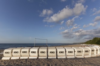 Kühlungsborn beach cinema, lined up beach chairs for cinema-goers, Baltic Sea, Mecklenburg-Western