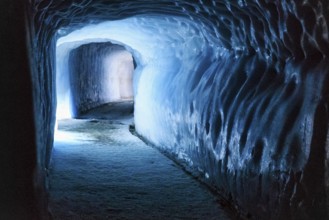 Man-made ice tunnel, glacier cave, illustration, Langjökull glacier, Husafell, Iceland