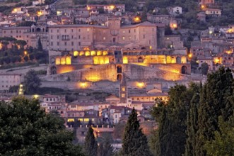 Baroque palace Palazzo Colonna Barberini above terraces of the temple complex, ruins of the
