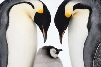 Emperor Penguin (Aptenodytes forsteri) with juvenile, Queen Maud Land, Antarctica