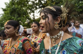 Hindu devotees takes part in Rath Yatra religious procession Guwahati, India on June 27, 2025. Rath