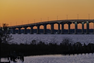 Bay St. Louis Bridge passes behind an inlet at Henderson Point in Pass Christian, Mississippi, USA
