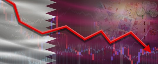 Qatar financial crisis on economic graph. Financial fall of Qatar on economy market
