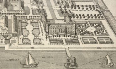 Margravial Palace and Garden in Schwedt, Germany, around 1880, digitally restored reproduction of a