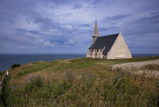 Church Chapelle Notre Dame de la Garde, Étretat, cliff, cliff, chalk cliffs, alabaster coast, La