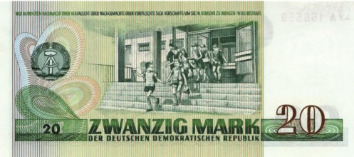Banknote, banknote, 20 Mark, GDR, reproduction of a historical banknote