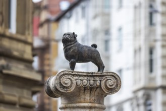 Loriot memorial with pug. In memory of Vicco von Bülow, who began his career in Stuttgart.