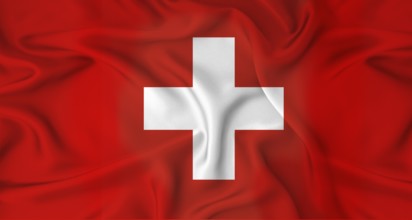 Realistic Switzerland flag waving. Close up of flag of Switzerland with cloth texture