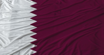 Close up of Qatar flag waving. Flag of Qatar with cloth texture
