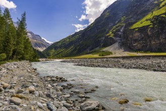 Torrential mountain stream La Navisence in the Zinal valley, Val d'Anniviers, Valais Alps, Canton