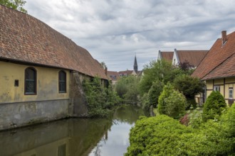 Steinfurter Aa, part of the castle moat at Burgsteinfurt Castle, also known as Steinfurt Castle,
