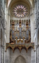 Interior view, west gallery, main organ, rose window, Cathédrale Notre-Dame d'Amiens, Amiens,