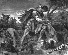 The suicide of Brutus after the Battle of Philippi, Greece, 23 October 42 BC, digital reproduction