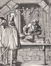 Swordmaker. Reproduction of a woodcut from the 16th century by Jost Amman from the 19th century,