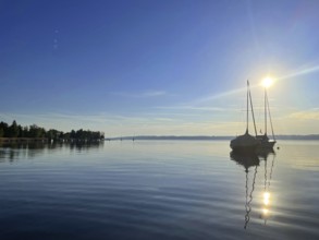 Evening atmosphere, sailing boats on Lake Starnberg, Bavaria, Germany