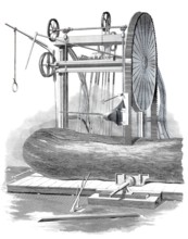 Sawmill, Endless band saw, Historical, digitally enhanced reproduction of a model from around 1860