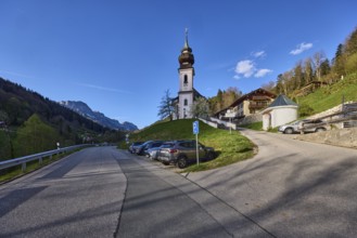 Maria Gern pilgrimage church, church, mountain landscape, hills, mountains, coniferous forest,
