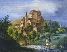 Castle and town of Hiltpoltstein, around 1850, Franconian Switzerland, district of Forchheim, Upper