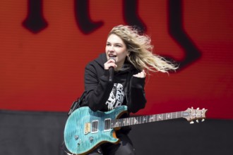 Daniela Villarreal Vélez, singer of The Warning at the Rock am Ring Festival on Sunday, Nürburgring