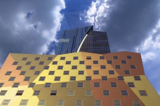Colourful facade of a high-rise building, New York City, USA