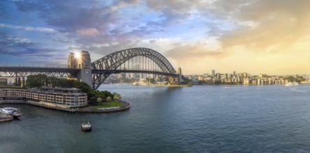 Australia, Sydney bridge and skyline panorama near financial business center