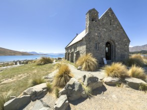 The Church of the Good Shepherd in front of a blue sky, Lake Tekapo, South Island, New Zealand,