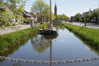 Tjalk, flat-bottomed ship, at the Fehn- und Schifffahrtsmuseum Westrhauderfehn, East Frisia,