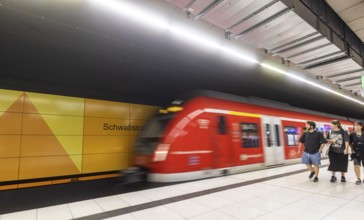 S-Bahn of the Stuttgart region in a stop Schwabstraße. Stuttgart, Baden-Württemberg, Germany