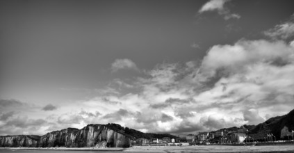 Cliff, cliffs, coastal landscape, rock formation, black and white, Yport, chalk cliffs, alabaster