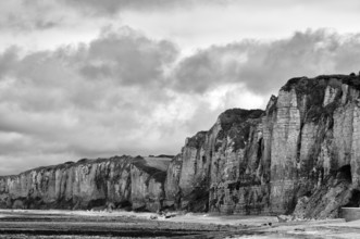 Cliff, cliffs, coastal landscape, rock formation, black and white, Yport, chalk cliffs, alabaster