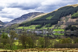 Farm and mountains, Loch Earn, Southern Highlands, Scotland, United Kingdom