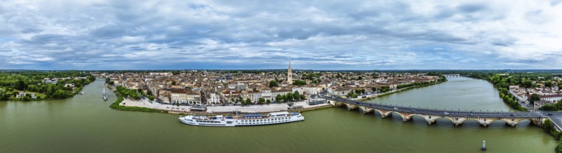 Panorama of Libourne from a drone, Gironde, Nouvelle-Aquitaine, Saint-Emilion and Pomerol,