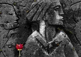 Bittermark memorial, memorial site, detail with tulip for the memorial service on Good Friday,