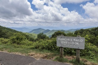 Sign at Bunches Bald Overlook along the Blue Ridge Parkway in the Smoky Mountains near Cherokee,