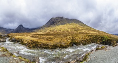 Panorama of Fairy Pools and Waterfalls, Glen Brittle, Black Cuillin, Isle of Skye, Scotland, UK