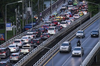 Road traffic bridge vehicles, Bangkok, Thailand