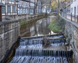 Half-timbered houses by the Abzucht stream in the historic old town, Goslar, Harz, Lower Saxony,