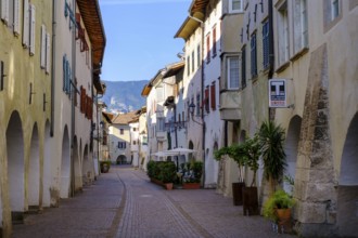Arcades, archways in the old town centre, Neumarkt, Unteretsch, South Tyrol, Italy
